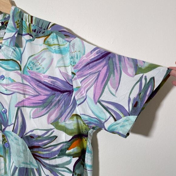 JAMS WORLD Watercolor Floral Button Up Shirt / Sz S / Short Sleeve Hawaiian - Picture 7 of 10